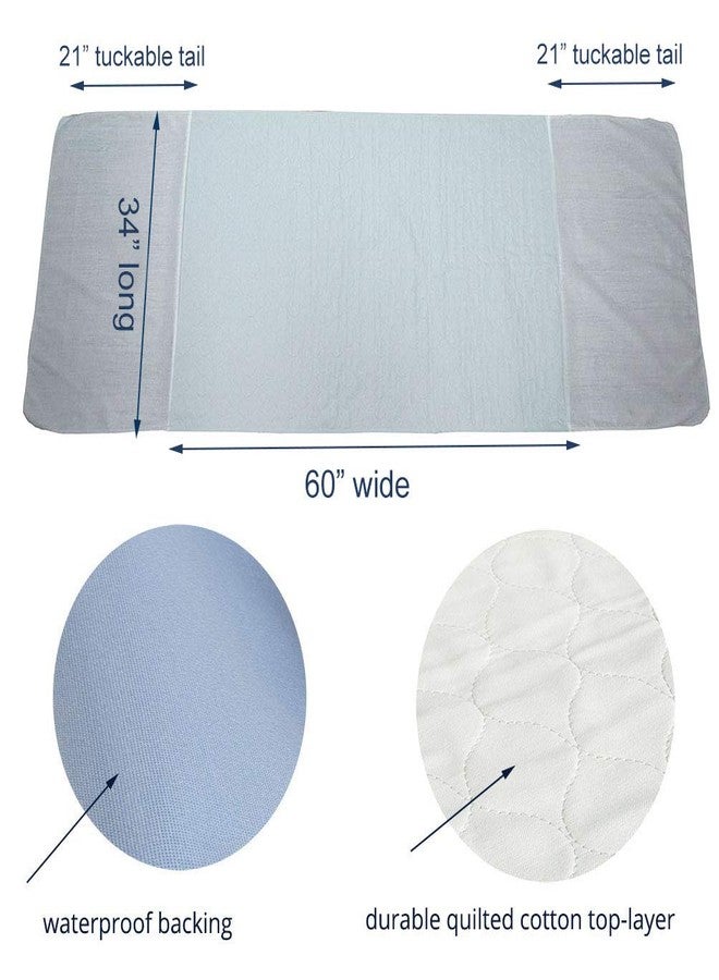 Careboree Pack of 2 Cotton Top-Layer Reusable Tuckable Underpads Incontinence Bed Pads Queen 34"X60" Washable 21" Wings - Image 4
